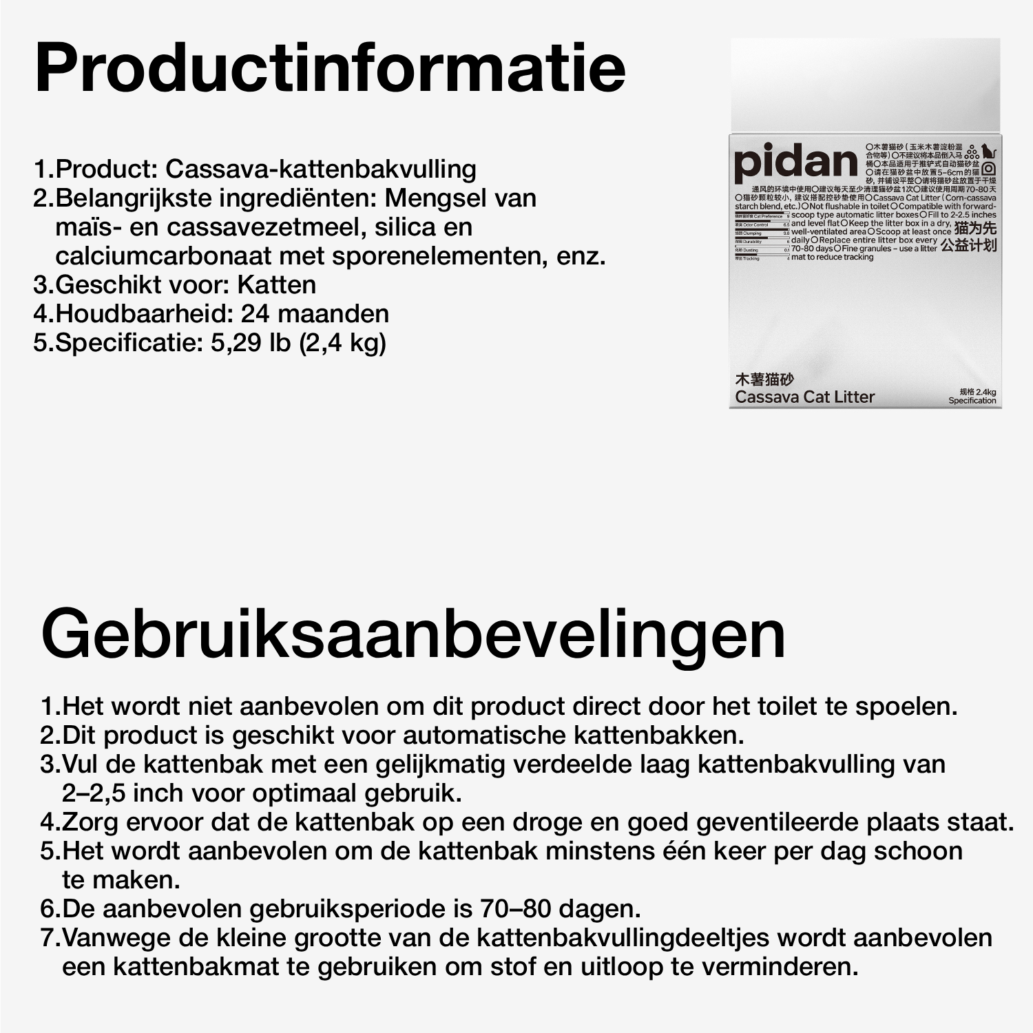 pidan Cassave Kattenbakvulling